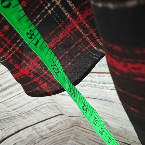 Vince Camuto Plaid Bell Sleeve Tunic Top Black Red Orange Pleated Sleeves 2X - Picture 6 of 6